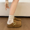 Women's Suede Perforated Buckle Clogs Mules Slides Closed Toe Slip On Breathable Flat Casual Summer Fashion Slippers Shoes Woman