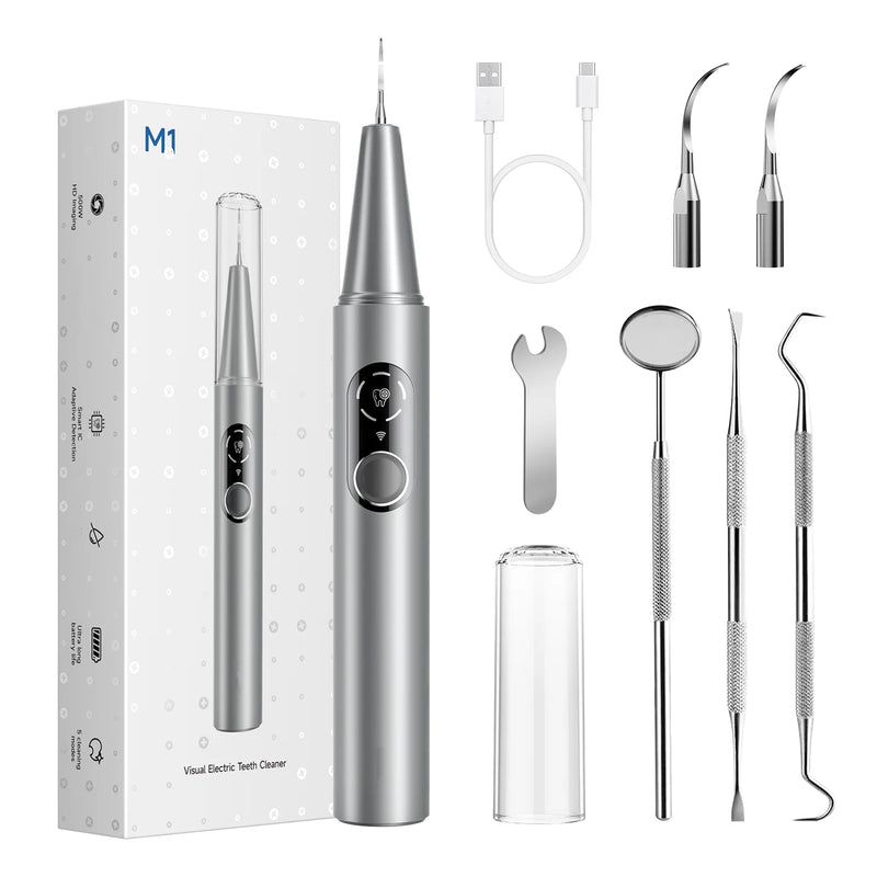 CURVY MOON Visible Ultrasonic Teeth Cleaner Electric Dental Scaler Tarter Calculus Plaque Removal Teeth Stains Cleaning Tools