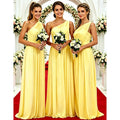 One Shoulder Lemon Yellow Bridesmaid Dresses Chiffon | SAMAG