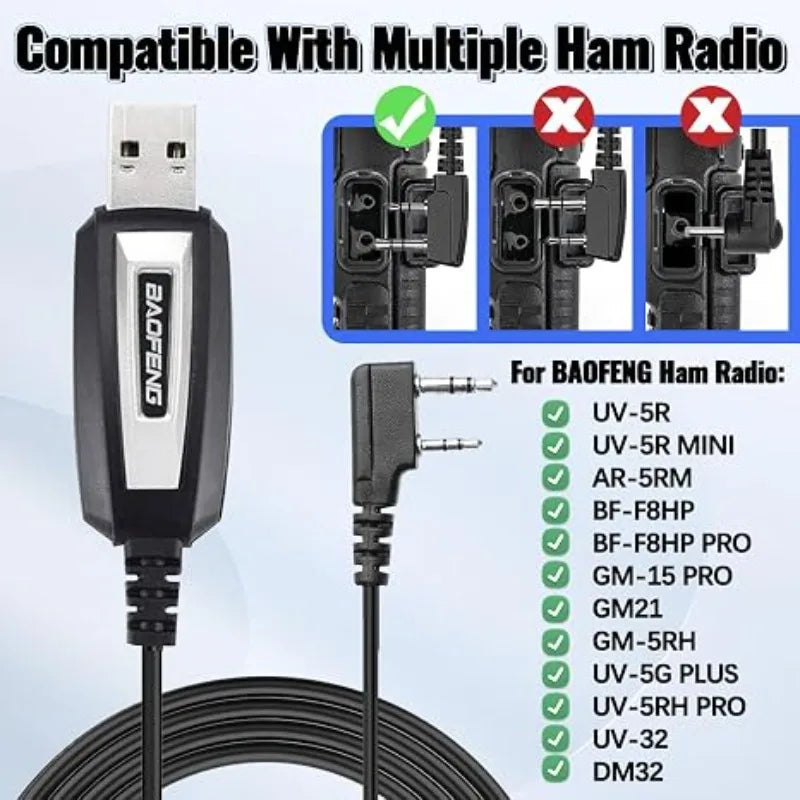 BAOFENG USB Programming Cable CH340 for UV-5R Mini BF-F8HP Pro DM32 UV32 AR-5RM UV-5G Plus GM-15 PRO Ham Radio Walkie Talkies