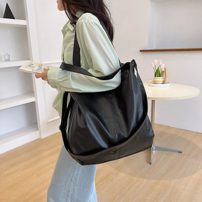 Big Shoulder Bags for Women Large Capacity Hobo Shopper Bag Soft Pu Leather Crossbody Handbag Ladies Solid Color Travel Tote Bag