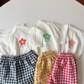 Girls White T-shirt Plaid Shorts /Set Casual Simple Cute | SAMAG