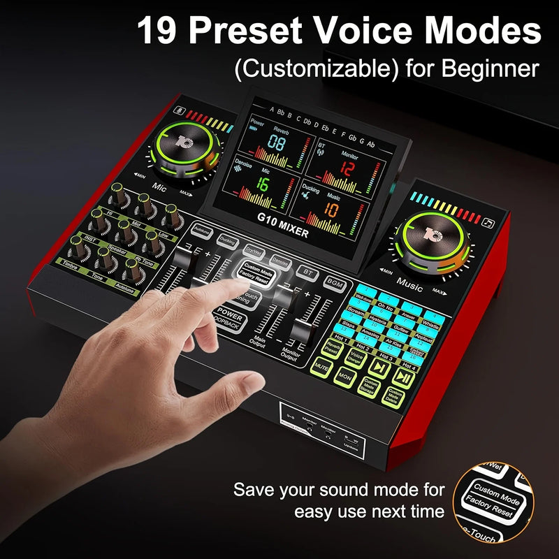 Tenlamp G10 Podcast Microphone Bundle Live Sound Card Audio Mixer, Voice Changer DJ Effects XLR 3.5mm Mic Interface for PC Smartphone Gaming Streaming Recording YouTube Studio Vlog