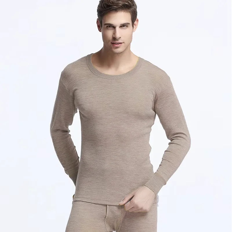 Thermal Underwear Set for Men, 100% Merino Wool, Breathable Tops and Pants, 200GSM Weight Set, Winter