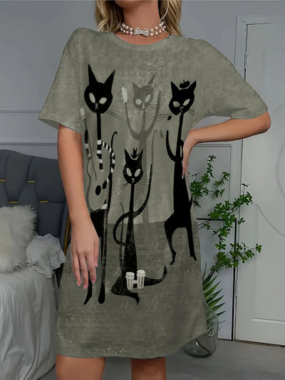 Little Cat in a Crown' Printed Long T - Shirt Short - Sleeved | SAMAG