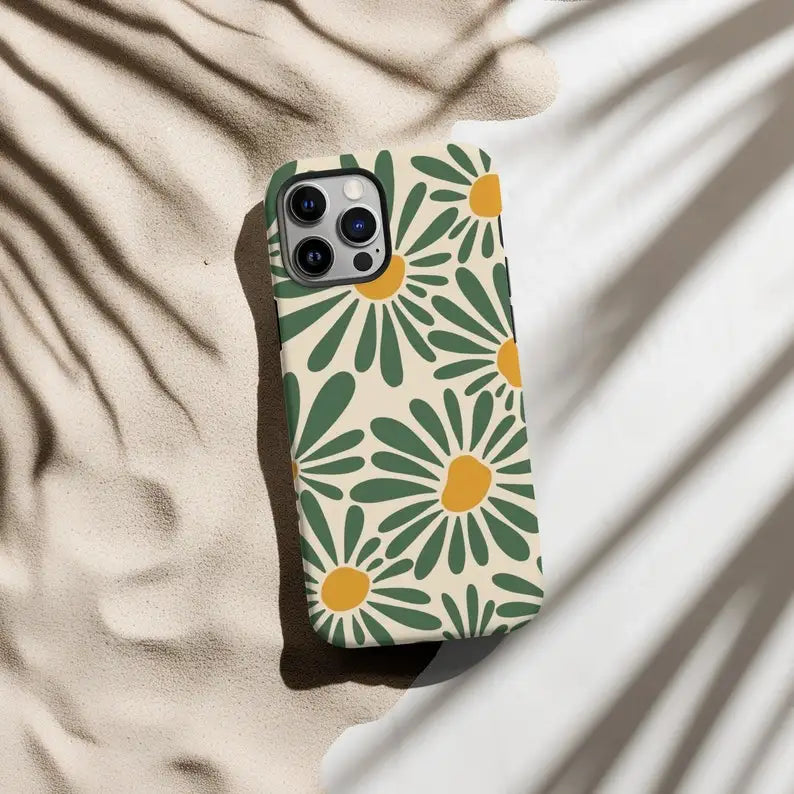 Retro Daisy Floral Summer Trendy Phone Case for iPhone 16 15 14 13 12 11 Pro Max XS XR XSMax 6 7 8 Plus Glossy HD Hard PC Cover