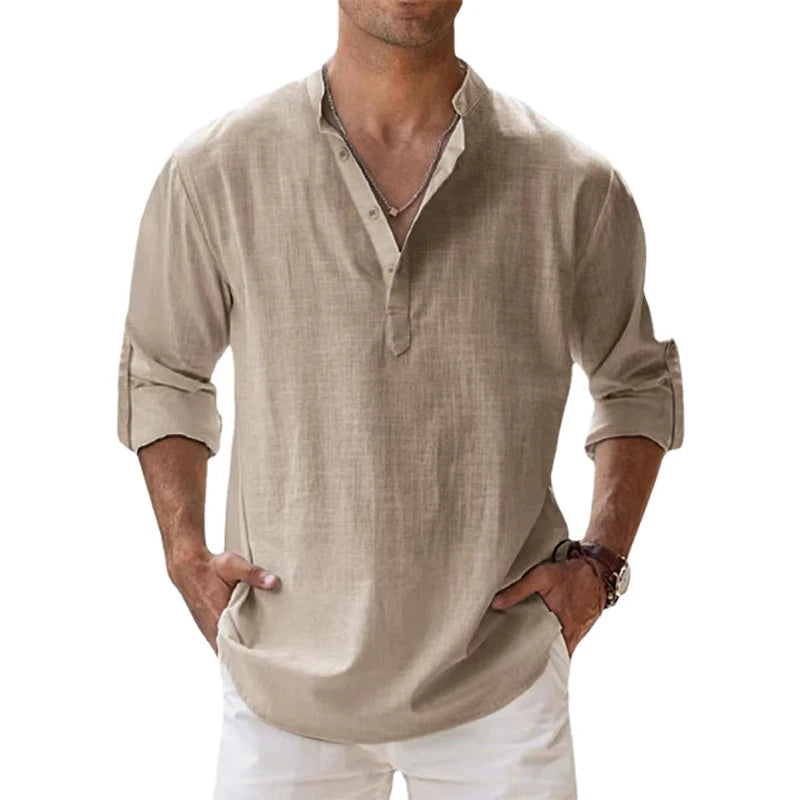 New Cotton Linen Shirts for Men Casual Lightweight Long | SAMAG