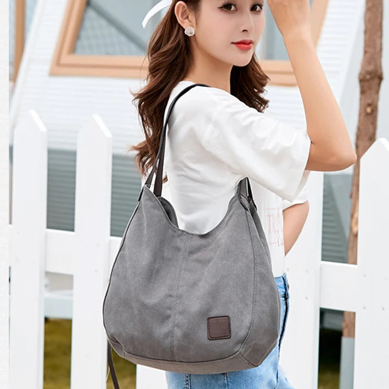 Simple Style Canvas Shoulder Bags For Women Large Capacity Handbag Fashion Shopper Totes Bag High Qualty Purse bolsa feminina