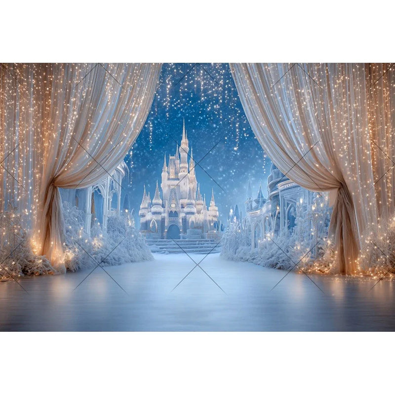 Ice Castle Girls Princess Birthday Party Decor Photography Backdrop Blue Curtains Photozone Background Photo Studio Shoots Props