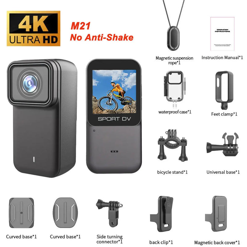 ANSVICAM 4K Mini HD Wifi Action Camera 6-axis Stabilization Motorbike POV Camera Sports Magnetic Wearable Waterproof Thumb Cam