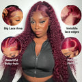 TIMOPOL 13×4 Lace Front Wigs 99J Jerry Curl Wigs For Women High Density Pre-Plucked Hairline Red Curly Human Hair Wigs