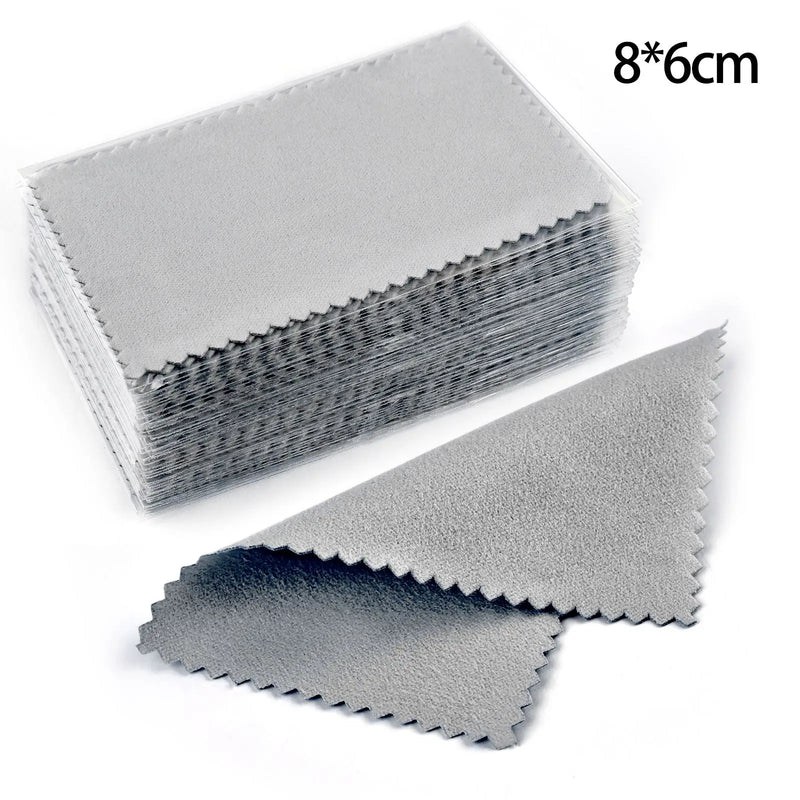 50pcs 10x6.3cm/10x6cm/8x6cm Silver Clean Polishing Cloth Soft Clean Wipe Wiping Cloth For Necklaces Rings Jewelry Clean Tools