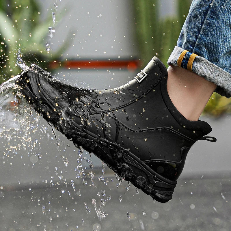 Men's Ankle Rain Boots Outdoor Waterproof  Men Rain Shoes Anti-Slip Wear-resistant Men Kitchen Water Shoes Fishing Rubber Shoes
