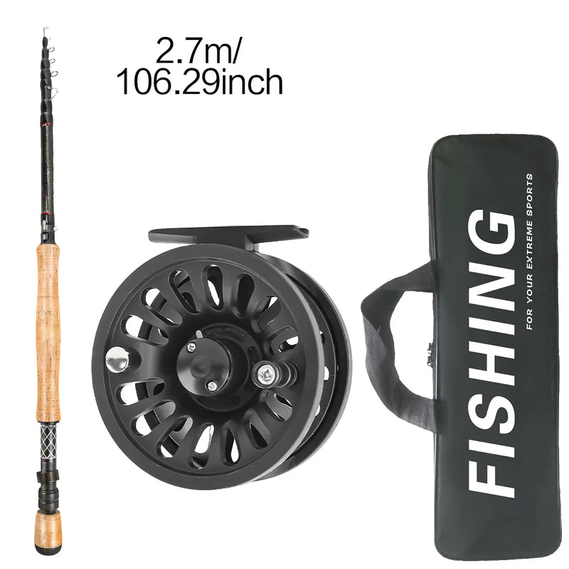 Carbon Fiber Fly Fishing Rod Reel Combo Kit 240cm 270cm Portable Full Set With Simulation Fly Lures Braided Line Storage Bag 8