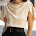 Women's Short Sleeve Cowl Neck Blouse Elegant Draped | SAMAG