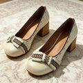 Bowknot Details Retro Chunky Heel Women's Pumps and Heels Round-Toe Designer Mary Jane Shoes Elegant Party Lolita Shoe for Girls