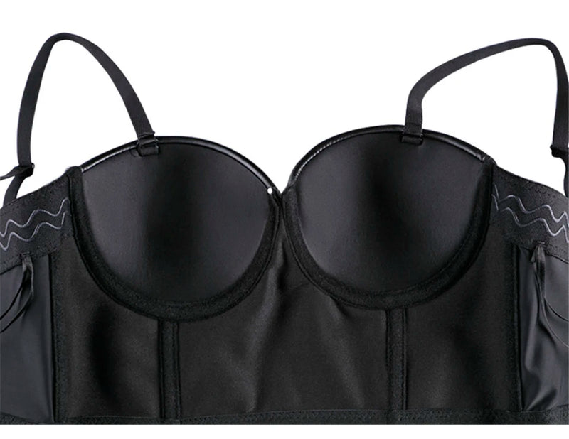 Wechery Women Leather Corset Top Crop Bustier Gothic Bra Push Up Bodice Sexy Lingerie Corselet Party Short Camis Plus Size 6XL