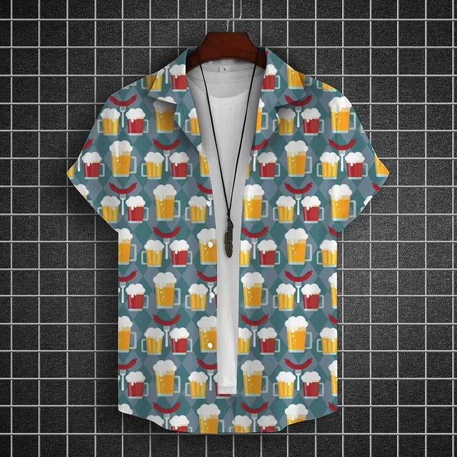 Hawaiian Shirt For Men 3d Beer Printed Short Sleeve Party | SAMAG
