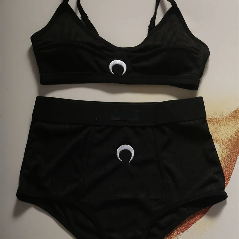Summer Set Women Sleeveless Lingerie Vest and Shorts Moon Print American Streetwear Sexy Sweet Casual Embroidered Two Piece