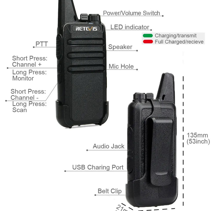 Retevis RT622 Mini Walkie Talkie 2pcs PMR446 Portable Two-way Radio PTT Walkie talkies Communication Radio for Restaurant Hotel