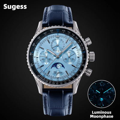 Sugess Chronograph Watch of Man ST1908 Swanneck Movement Mechanical Moonphase Wristwatches Waterproof Calendar | SAMAG