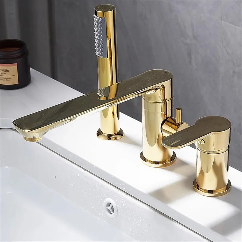Brushed Gold Bathtub Faucet Widespread Bathtub Sink Mixer Tap black Brass Bathroom Bath Shower Faucet with Hand shower Head