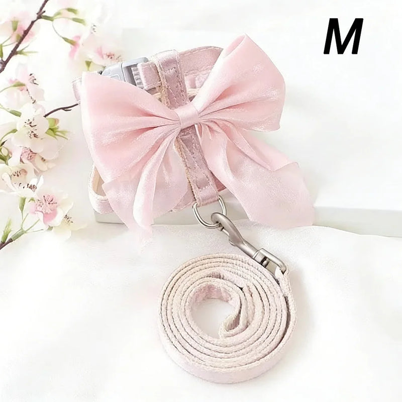 Cute Adjustable Bowknot Cat Harness Leash Escape Proof Shiny Bowknot Pet Harness Traction Rope Pet Decoration