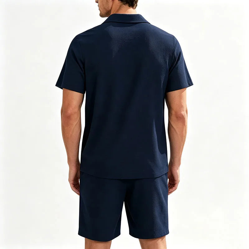 Men Textured Co Ord Set Loose Fit Short Sleeve Camp | SAMAG