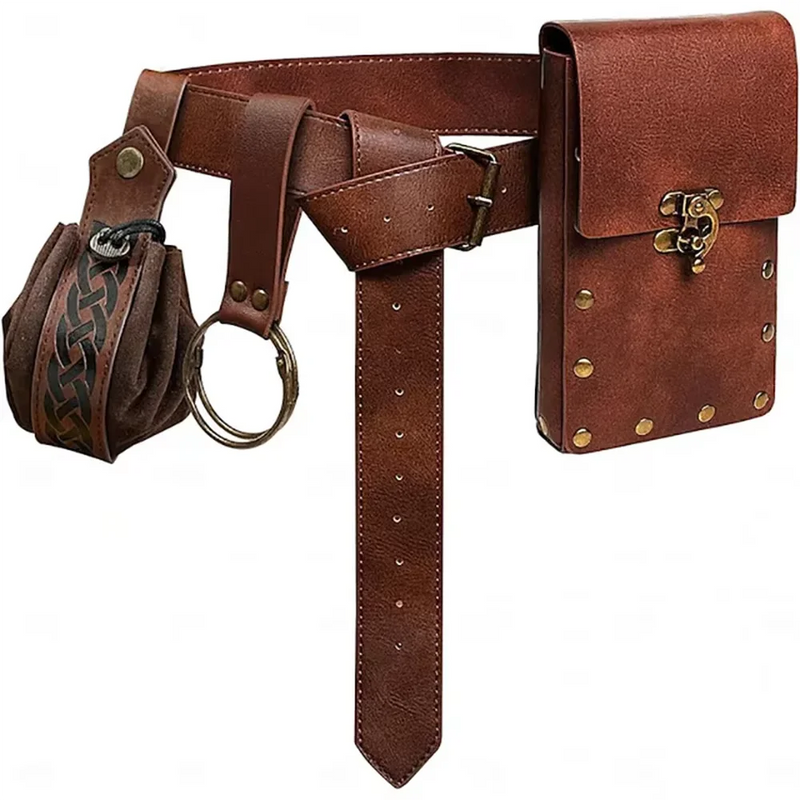 5Pcs/Set Medieval Leather Belt Waist Bag Renaissance Steampunk Vintage Waist Pack Cosplay Halloween Costume Accessories Set ﻿