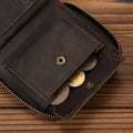 Men Crazy horse Genuine Leather Coin Wallet Real Leather Snap Short Purse Women Coin Pocket Zip Around Small Trifold Pocket