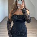 Contessa Custom Black Shiny Sequin Beaded robe de soirée | SAMAG