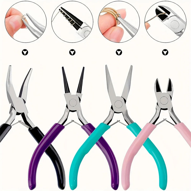 6pcs/set DIY Hand-operated Pliers 4 Tweezers 1 Golden Ring 1 Opening Tool,  Beading Repair Supplies Wire Wrapping Multifunctiona