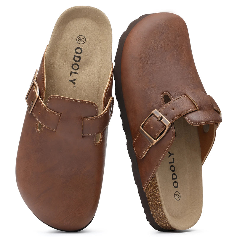 Shevalues Women's Vegan Leather Clogs Mens Comfortable Cork Footbed Mules Fashion Slip on Unisex Potato Shoes with Arch Support