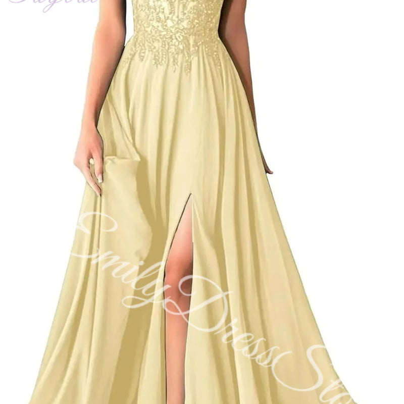 Green Chiffon Evening Dress Women Elegant Applique | SAMAG