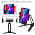 3-in-1 Heavy Duty Tablet Holder for iPad Mount Wall/Cabinet/Desktop with Adjustable Aluminum Arm for 7-13 inch Tablets & Phones