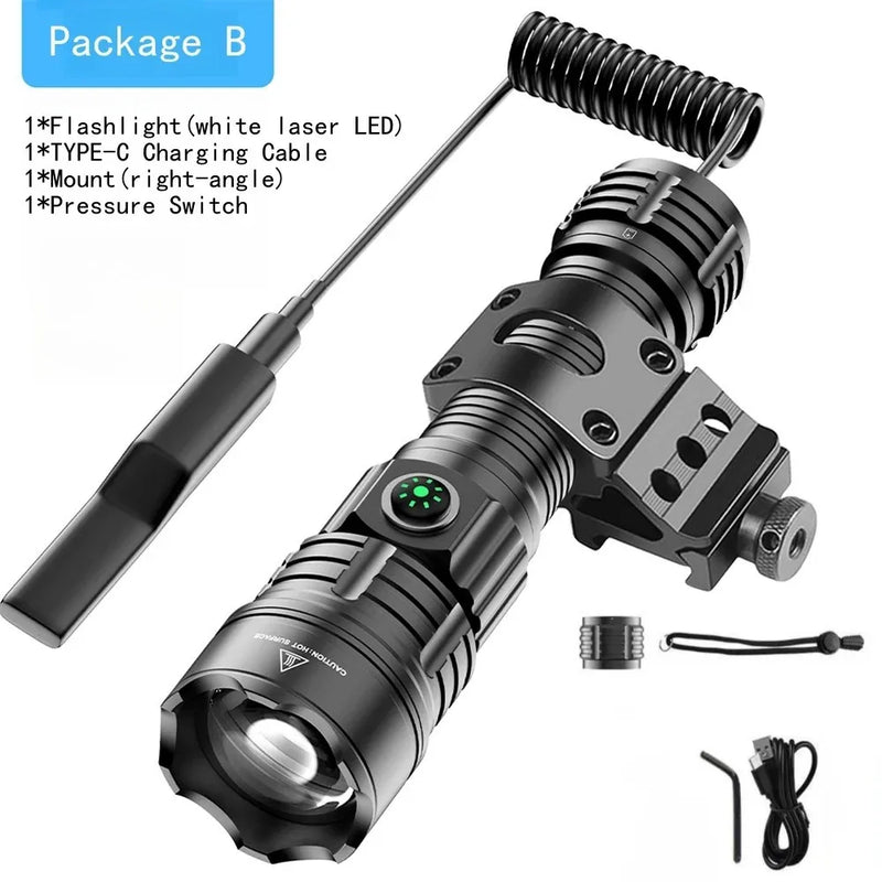 LED Flashlight Tactical Night Scout Hunting Lights Set Long-Shot Powerful Type-C Rechargeable Outdoor Waterproof Torch