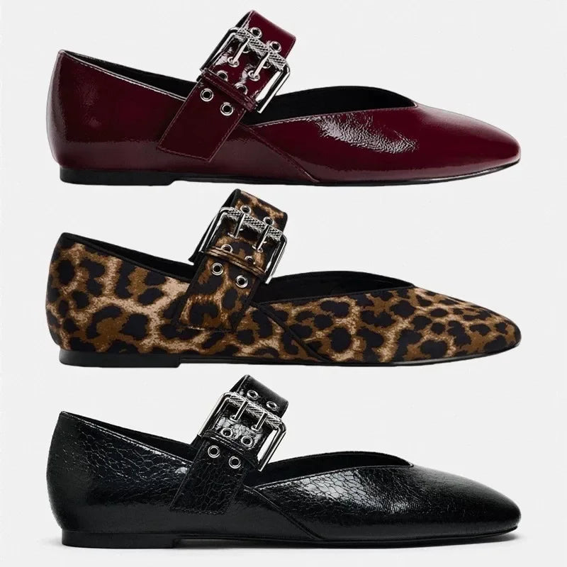 Shoes Women Flats Shallow Mouth Autumn Pointed Toe Loafers Ballerinas New Fall Leopard Retro Dress Shoes Zapatos De Mujer