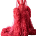 Women's Dressing Gown Perspective Sheer Long Tulle Robe Puffy Pregnancy Maternity Dress for Baby Shower Nightgown Sleepwear