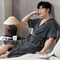 Fashion Bathrobe New Style Thin Cotton Knited Men Robes V Neck Mens Sexy Sleepwear Summer Male Kimono Short Sleeve Pajamas L-4XL