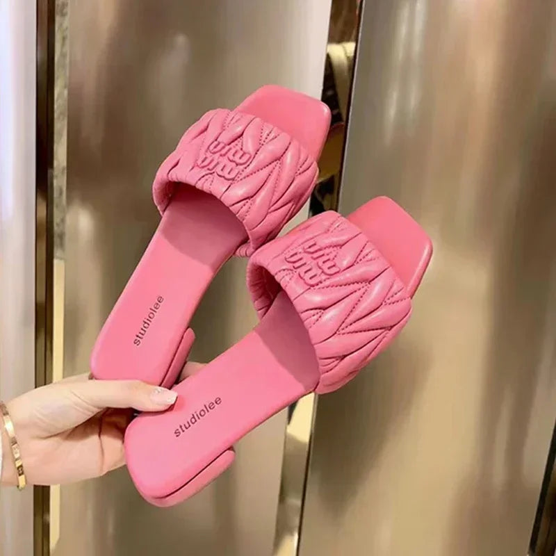 Summer Open Toe Fashion Solid Color Square Toe Lightweight New Slippers Square Heel Casual Comfortable Elegant Women's Shoes
