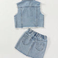 Girls Casual Style Sleeveless Top with Distressed Denim | SAMAG