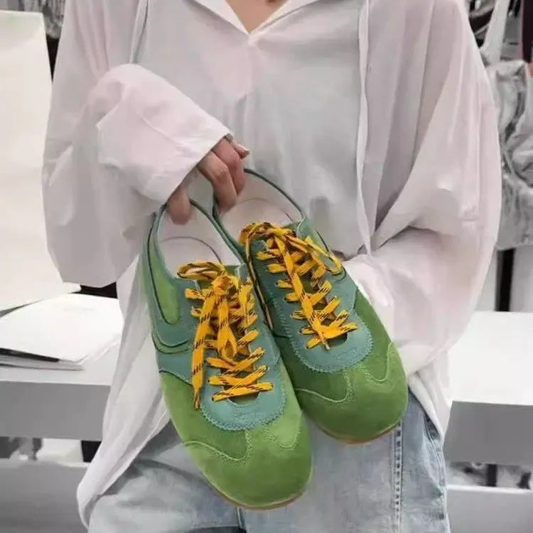 German Training Shoes Women 2026 Summertime Flat Lace-up Forrest Gump Shoes Women Genuine Leather Mesh Ventilation Sneakers