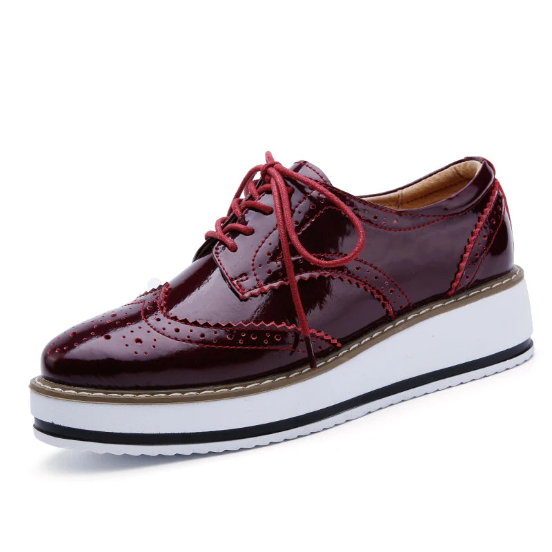 STRONGSHEN British Style Women Brogue Shoes Round Toe Oxfords Platform Casual Leather Footwear Increase 4.5cm Sapatos Chaussures