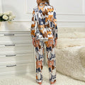 Cute Cat Print Pajama for Women Satin Long Sleeve Lapel | SAMAG