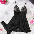 Sexy Lace Lingerie Set for Women, Red Sleepwear Nightdress with Matching Panties, V-Neck Sheer Lace Camisole, Romantic Night