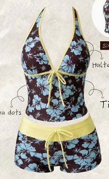 Women Bikinis Set Vintage Striped Floral Tankini Swimsuit | SAMAG