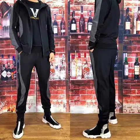 Trendy Stripe Hooded 2pcs Set Men's Casual Stylish High - quality Sweatshirt Outfit Jogging Hiking Fishing - View 2 | SAMAG