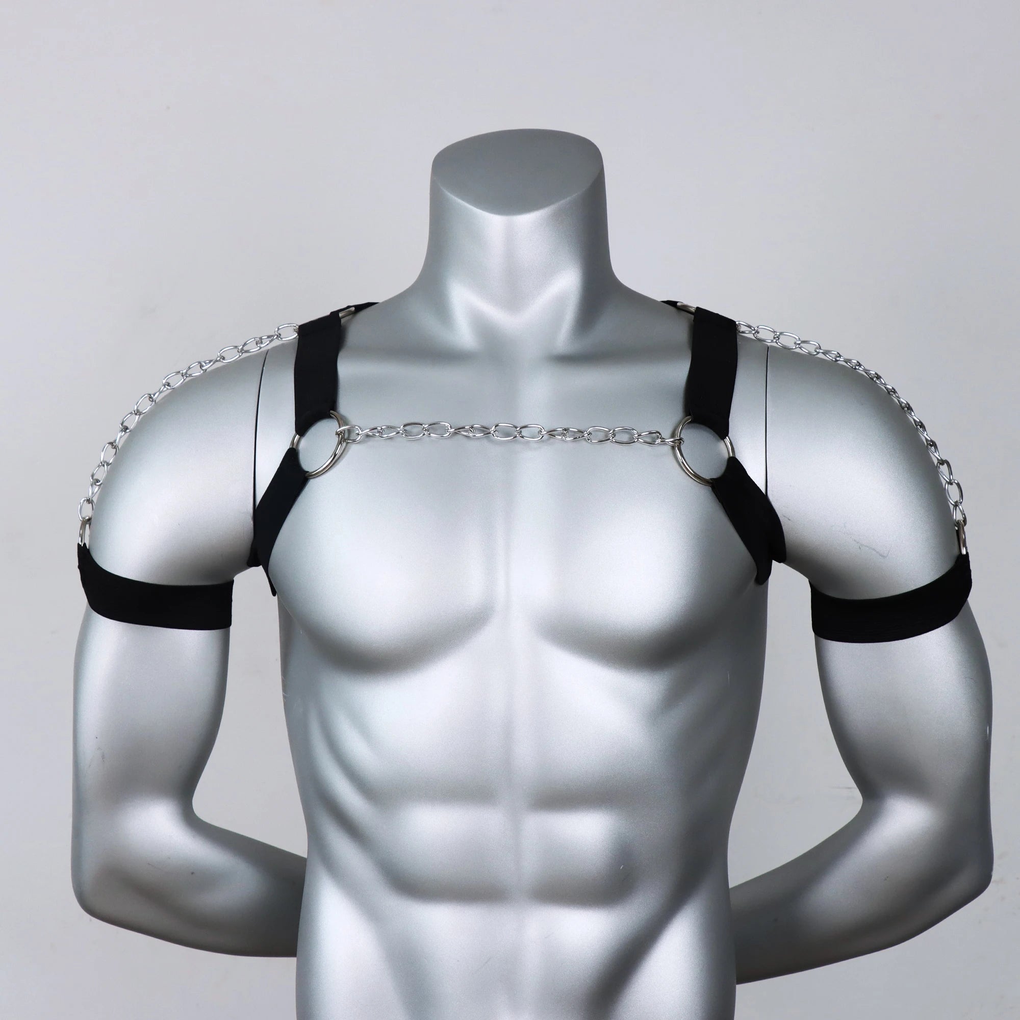 Black Punk Style Adjustable Tightness PU Metal Chain Half Harness Punk Belt Men Top Chest Suspender for Cosplay Party
