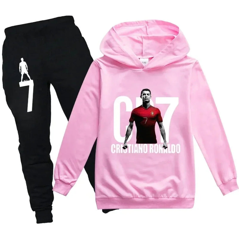 3-12 Years Spring Autumn Football CR7 Print Hoodie+Pants | SAMAG