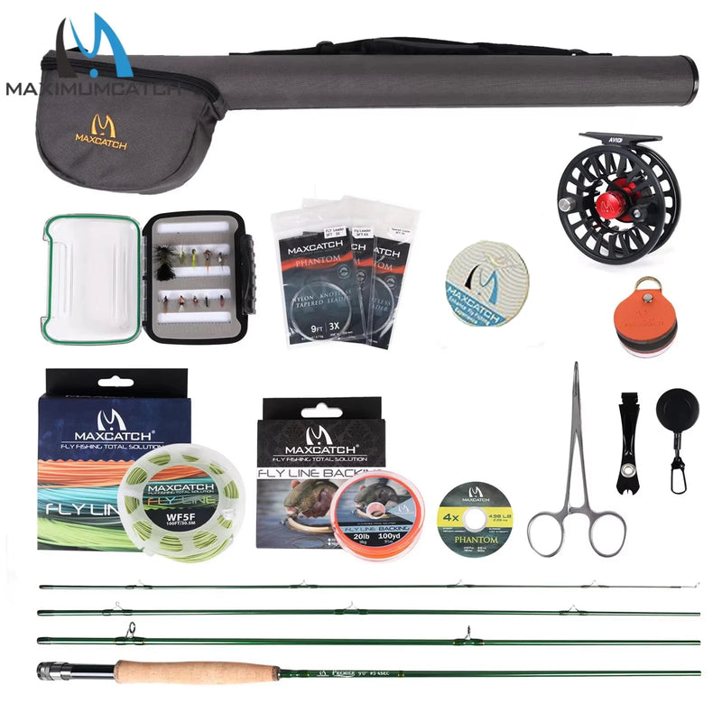 Maximumcatch Premier Fly Fishing Rod Reel Combo Complete Kit with Line Case 4 Piece Fly Rod Outfit for Beginner Anglers